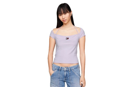 Tommy Jeans Slim Rib Badge Strap Top Κοντομάνικο Γυναικείο (DW0DW17896 W06)
