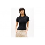 Tommy Jeans Slim Linear Γυναικείο Κοντομάνικο T-Shirt Μαύρο
