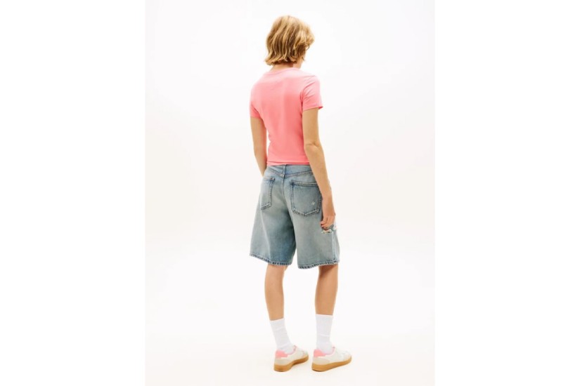 Tommy Jeans Slim Linear Γυναικείο Κοντομάνικο T-Shirt Ροζ