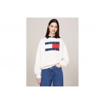 Tommy Jeans Flag Oversize Fit Γυναικεία Μακρυμάνικη Μπλούζα Εκρού
