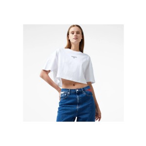 Tommy Jeans Ovs Crp Ess Logo 1 Ss Crop Top Κοντομάνικο Γυναικείο (DW0DW18661 YBR)