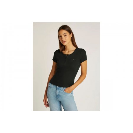 Tommy Jeans Slim Button Rib C-Neck Ss T-Shirt Γυναικείο 