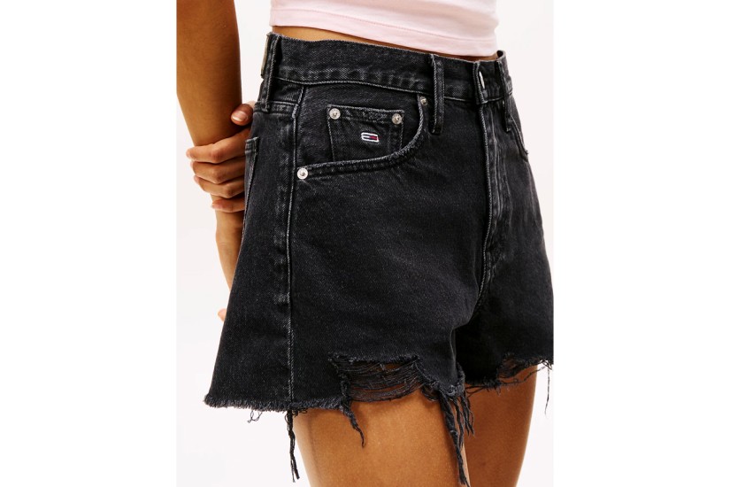 Tommy Jeans Distressed Γυναικείο Τζιν Σορτς Μαύρο