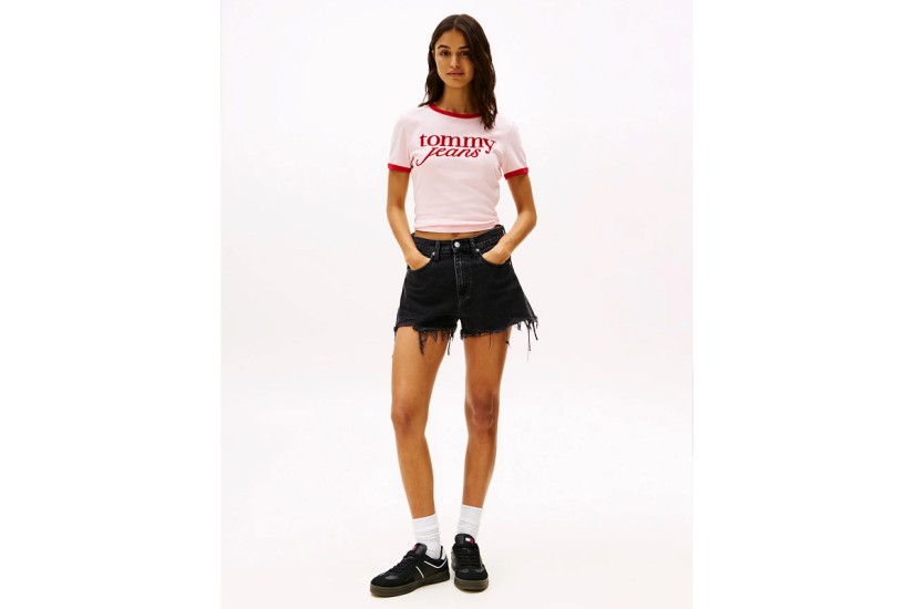 Tommy Jeans Distressed Γυναικείο Τζιν Σορτς Μαύρο