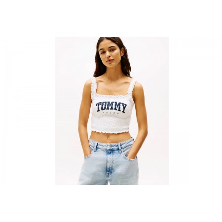 Tommy Jeans Smock Varsity Bralette  Αμάνικη Crop Top Μπλούζα Λευκή