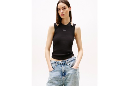 Tommy Jeans Ribbed Slim Halterneck Μπλούζα Αμάνικη Γυναικεία (DW0DW20325 BDS)