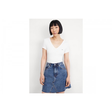 Tommy Jeans Γυναικείο Κοντομάνικο T-Shirt με V Λαιμόκοψη Λευκό