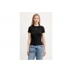 Tommy Jeans Linear Slim Fit Γυναικείο Κοντομάνικο T-Shirt Μαύρο