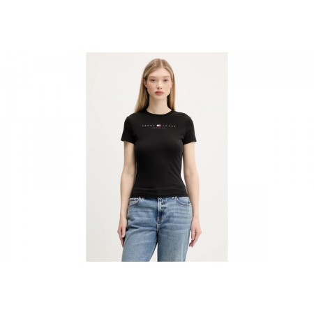 Tommy Jeans Linear Slim Fit Γυναικείο Κοντομάνικο T-Shirt Μαύρο