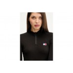 Tommy Jeans Badge Quarter-Zip Μακρυμάνικη Μπλούζα με Φερμουάρ Μαύρη
