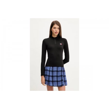 Tommy Jeans Badge Quarter-Zip Μακρυμάνικη Μπλούζα με Φερμουάρ Μαύρη