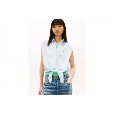 Tommy Jeans Relaxed Fit Tie Front Γυναικείο Αμάνικο Πουκάμισο Γαλάζιο