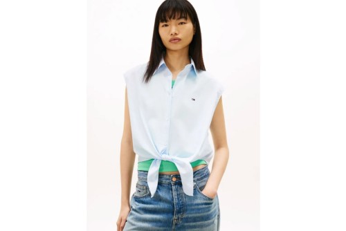 Tommy Jeans Relaxed Fit Tie Front Πουκάμισο Αμάνικο Γυναικείο (DW0DW22212 0A6)