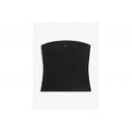 Tommy Jeans Slim Bandeau Rib Γυναικείο Αμάνικο Top Μαύρο