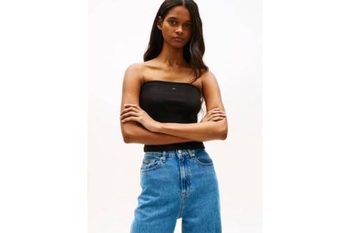 Tommy Jeans Slim Bandeau Rib Top Αμάνικο Γυναικείο (DW0DW22263 BDS)