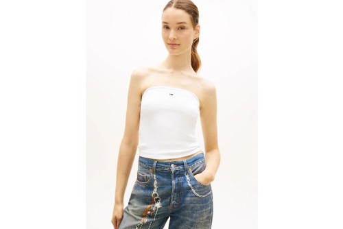 Tommy Jeans Slim Bandeau Rib Top Αμάνικο Γυναικείο (DW0DW22263 YBL)