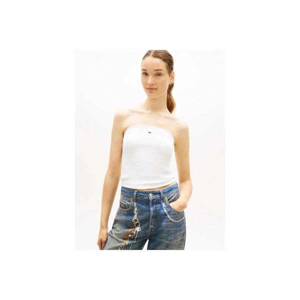 Tommy Jeans Slim Bandeau Rib Top Αμάνικο Γυναικείο (DW0DW22263 YBL)