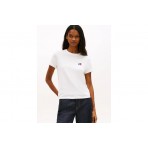 Tommy Jeans Wavy Flag Back Logo Jersey Γυναικείο Κοντομάνικο T-Shirt Εκρού, Κόκκινο