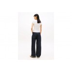 Tommy Jeans Badge Henley Ribbed Γυναικείο Κοντομάνικο T-Shirt Εκρού, Μπλε Σκούρο