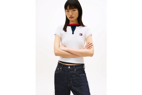 Tommy Jeans Badge Henley Ribbed T-Shirt Γυναικείο (DW0DW22276 YBL)