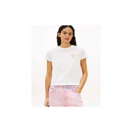 Tommy Jeans Regular Fit Bubble Γυναικείο Κοντομάνικο T-Shirt Εκρού, Ροζ, Φυτρί