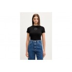 Tommy Jeans Slim Essential Logo Rib Γυναικείο Κοντομάνικο T-Shirt Μαύρο