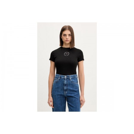 Tommy Jeans Slim Essential Logo Rib Γυναικείο Κοντομάνικο T-Shirt Μαύρο