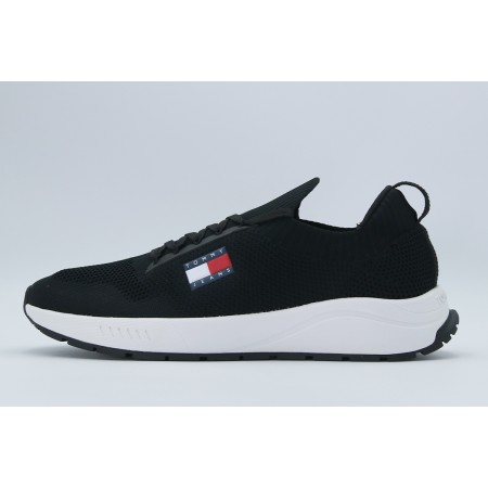 Tommy Jeans Runner Knitted Ανδρικά Sneakers Μαύρα, Λευκά
