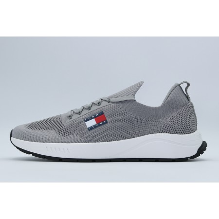 Tommy Jeans Runner Knitted Ανδρικά Sneakers Γκρι, Εκρού, Μαύρα