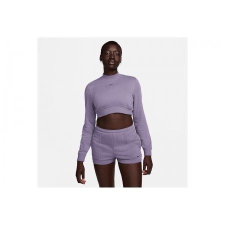 Nike Sportswear Chill Terry Γυναικείο Μακρυμάνικο Crop Top Μωβ
