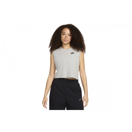 Nike Sportswear Club Γυναικεία Αμάνικη Crop Top Μπλούζα Γκρι