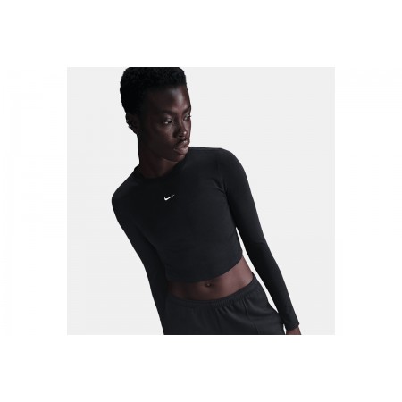 Nike Sportswear Chill Knit Γυναικείο Μακρυμάνικο Crop Top Μαύρο