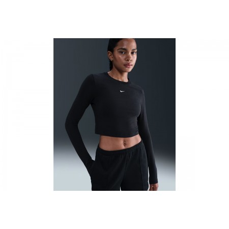 Nike Sportswear Chill Knit Γυναικείο Μακρυμάνικο Crop Top Μαύρο