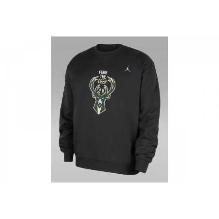 Jordan Nba Milwaukee Bucks Fleece Μπλούζα Με Λαιμόκοψη Ανδρική 