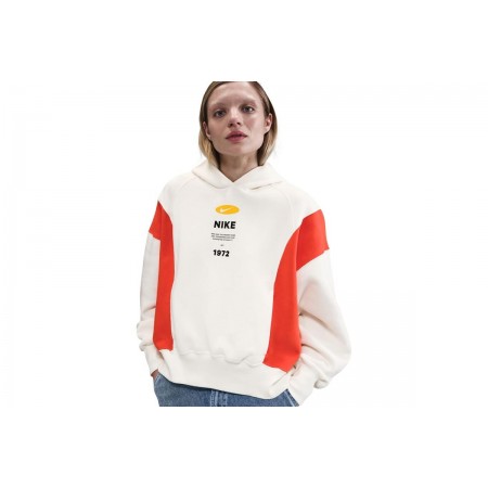 Nike Sportswear Phoenix Fleece Γυναικείο Φούτερ Με Κουκούλα Εκρού, Κόκκινο