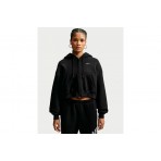 Nike Studio Fleece Oversized Cropped Γυναικεία Βαμβακερή Ζακέτα με Κουκούλα Μαύρη