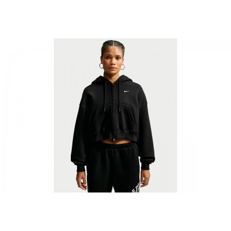 Nike Studio Fleece Oversized Cropped Γυναικεία Βαμβακερή Ζακέτα με Κουκούλα Μαύρη