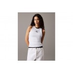 Calvin Klein Slim Ribbed Monogram Γυναικεία Αμάνικη Μπλούζα Λευκή
