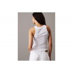 Calvin Klein Slim Ribbed Monogram Γυναικεία Αμάνικη Μπλούζα Λευκή