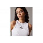 Calvin Klein Slim Ribbed Monogram Γυναικεία Αμάνικη Μπλούζα Λευκή
