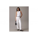Calvin Klein Slim Ribbed Monogram Γυναικεία Αμάνικη Μπλούζα Λευκή