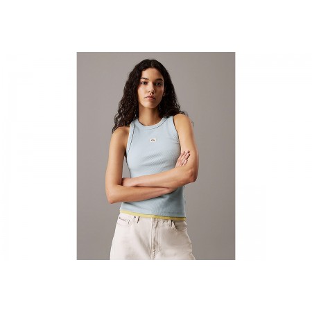 Calvin Klein Slim Ribbed Cotton Μπλούζα Αμάνικη Γυναικεία 
