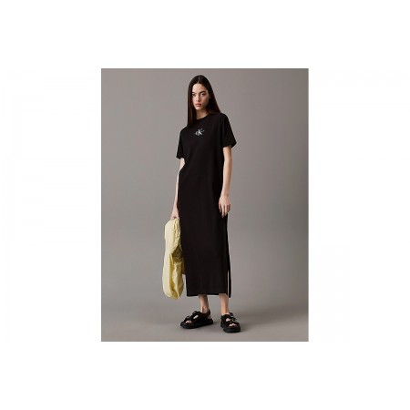 Calvin Klein Ribbed Cotton Γυναικείο Φόρεμα Maxi Μαύρο