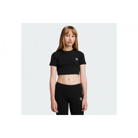 Adidas Originals Ribbed Παιδικό Κοντομάνικο Crop Top T-Shirt Μαύρο