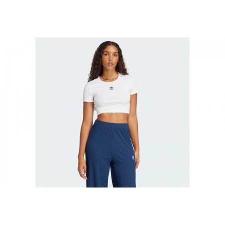 Adidas Originals Ribbed Γυναικείο Κοντομάνικο Crop Top T-Shirt Λευκό
