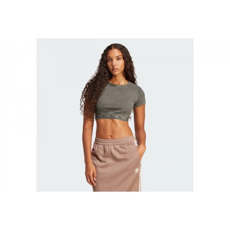 Adidas Originals Ribbed Γυναικεία Κοντομάνικη Crop Top Μπλούζα