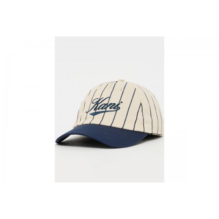 Karl Kani Cursive Varsity Pinstripe Καπέλο Strapback Μπεζ, Μπλε Σκούρο