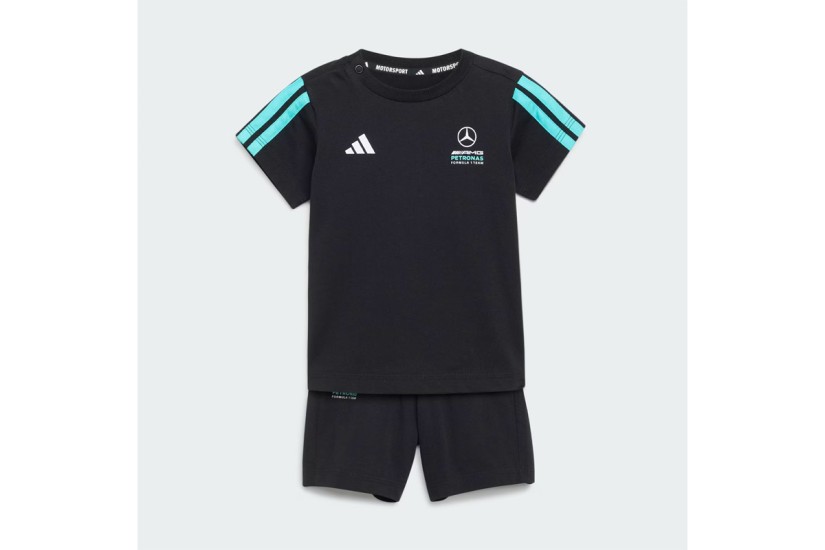Adidas Mercedes DNA Βρεφικό - Παιδικό Σετ Κοντομάνικη Μπλούζα - Σορτς Μαύρο, Τυρκουάζ, Λευκό