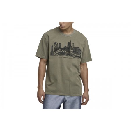 Karl Kani Signature Skyline Washed Boxy Print Ανδρικό Κοντομάνικο T-Shirt Χακί