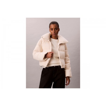 Calvin Klein Corduroy Down Γυναικείο Μπουφάν Puffer Εκρού